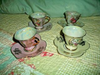 Set 4 Vintage Royal Vienna Couple Demitasse Cups Saucer 33/7 Lustre Multi Color