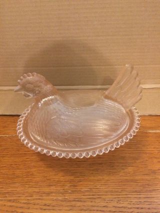 Vintage Indiana Pale Pink Glass Chicken Hen On Nest Covered Candy Dish 7 "