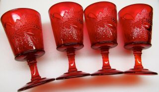 (4) Fenton Lg Wright Ruby Red Footed Goblets Strawberry Glasses Gr8 4 Christmas