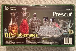 Vintage Anchor Hocking Early American Prescut Glass 11 Piece Table Service Set