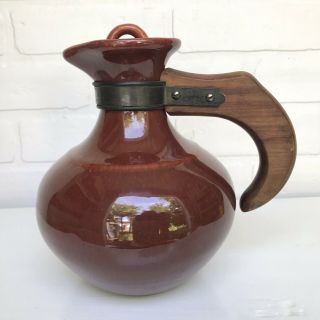 Vintage Franciscan Pottery El Patio GMcB Redwood Gloss Carafe Cap Wood Handle 3