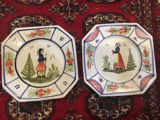 2 Hb Quimper France 7.  75 " Decorative Plates Breton Man/woman