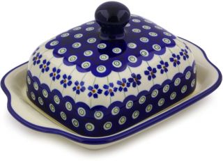 Polish Pottery Butter Dish 8 " Flowering Peacock