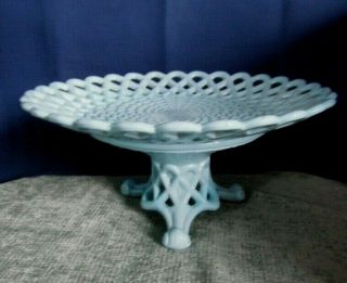 Victorian Sowerby Blue Milk Glass Two Piece Cake Plate