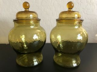 Vintage Amber Glass Canisters/jars (set Of 2)