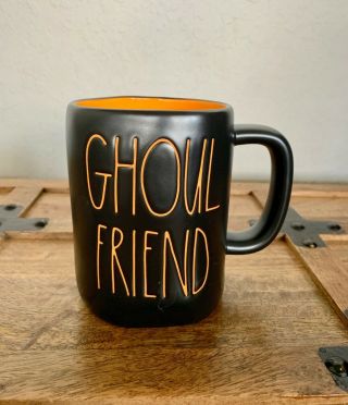 Rae Dunn Vhtf Rare Ll Halloween Black And Orange Ghoul Friend Mug