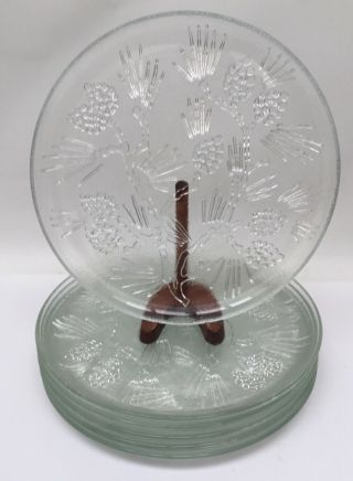 Vintage Tiara Glass Ponderosa Pine Cone Set Of 6 Dinner Plates10”