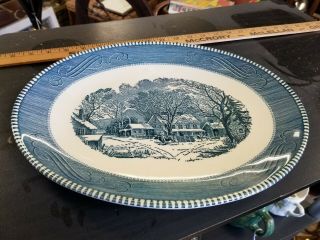 Currier And Ives 13 " Oval Platter With " Old Inn Winter " Scene.