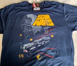 Star Wars Classic Death Star/millennium Falcon Navy Xxl Short Sleeve T Shirt