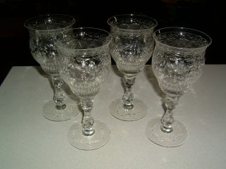 4 Vintage Stunning German Cut Crystal Water Wine Goblets Stems 7 3/4 In.