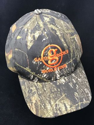 Garth Brooks World Tour Concert Baseball Hat Camouflage Mossy Oak Camo Strap Cap
