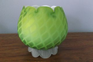 Lime Green Diamond Optic Satin Cased Art Glass Ball Vase Ruffled Base & Rim