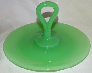 Fenton Usa Jade Green 10 " Handled Sandwich Tray/ Server 317 - Opaque Glass