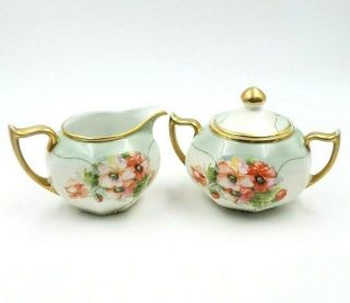 Antique Royal Munich Z.  S.  & Co.  Bavaria Hand Painted Creamer And Sugar Bowl W/lid