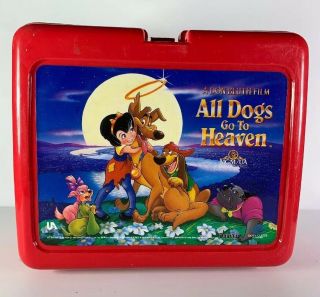 Vintage Lunch Box,  All Dogs Go To Heaven,  Theatre Promotion - Red With Thermos