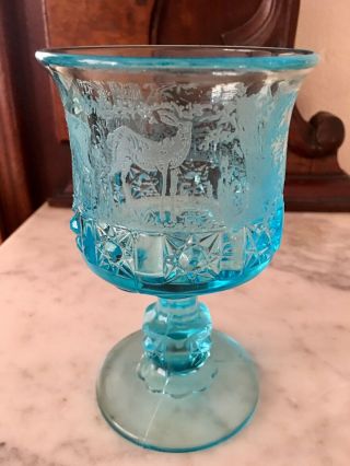 Paden City Light Blue Elegant Glass Goblet Wine Black Forest - Moose Elk Doe Dog 2