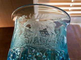 Paden City Light Blue Elegant Glass Goblet Wine Black Forest - Moose Elk Doe Dog 4