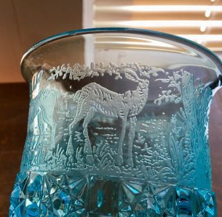 Paden City Light Blue Elegant Glass Goblet Wine Black Forest - Moose Elk Doe Dog 5
