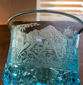 Paden City Light Blue Elegant Glass Goblet Wine Black Forest - Moose Elk Doe Dog 6