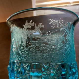 Paden City Light Blue Elegant Glass Goblet Wine Black Forest - Moose Elk Doe Dog 7