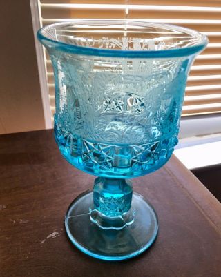 Paden City Light Blue Elegant Glass Goblet Wine Black Forest - Moose Elk Doe Dog 8