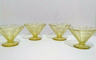 Mcm Vintage Yellow Federal Depression Glass Madrid Amber,  Footed Sherbet Bowls