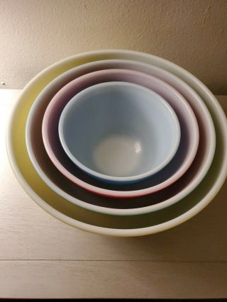 4 - Vintage Pyrex Mixing Bowls Primary Colors Yellow - Blue - Red - Green Bowls -