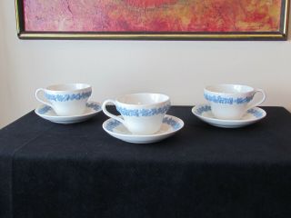 3 Signed Wedgwood Queens Ware Lavender On Cream Cups And Saucers