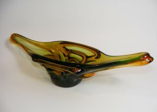 Jan Beranek/ Skrdlovice Mid - Century Green And Amber Glass Centrepiece Bowl.