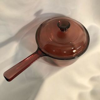 Vintage Pyrex Vision Cranberry 1 L Glass Saucepan w//spout & Lid Cookware 2