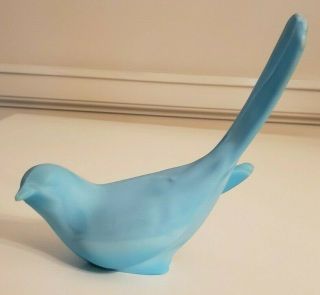 Vintage Fenton Satin Art Glass Blue Bird Figure Figurine
