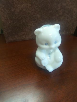 Sweet Fenton White Sitting Bear With Delicate Pastel Flowers,  Artist Signed