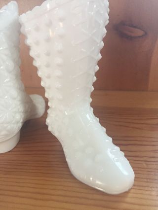 2 Vintage Hobnail Heel Shoe Fenton Cowboy Boot Cute White Milk Glass 3