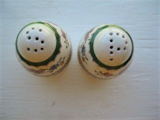 Spode Chinese Rose Porcelain Salt & Pepper Shakers W/Tray Old Brown Stamps 3