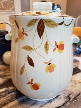 Vintage Hall China Pottery Jewel Tea Autumn Leaf Cookie Jar & Lid
