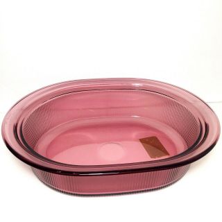 Vision Corning Ware Cookware Cranberry 4 Qt L Oval Open Glass Roaster Ribbed 2