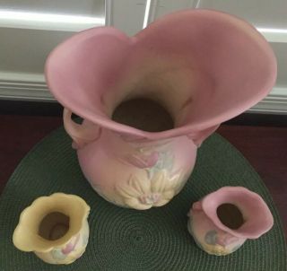 Vtg 3 Pc Set of Hull Art Pottery Vase Wildflower Design 10.  5 