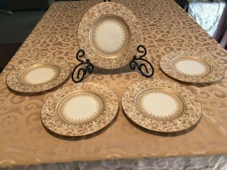 Set Of 5 Vintage Davis Collemore & Co Ltd Heavy Gold Decorated Plates 8 3/4 "