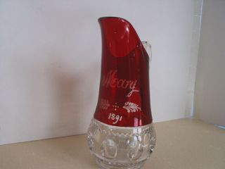 Eapg Ruby Stained Adams Excelsior Kings Crown Milk Pitcher 1891 Souvenir Mary
