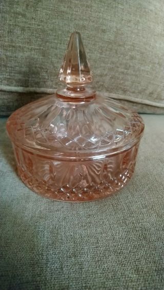Pink Glass Candy Dish With Lid Pink Depression.  In.