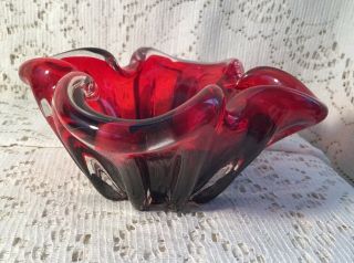 Red To Black Murano Art Glass Bowl Or Ash Tray