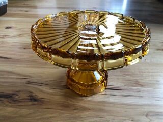 Fostoria Coin Cake Plate Amber Glass
