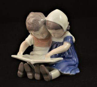 Bing & Grondahl B&g Denmark Little Boy And Girl Reading A Book Figurine
