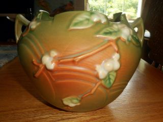 Antique Roseville Art Pottery Snowberry Rose Bowl Jardiniere 1RB - 5 Fern Green 2