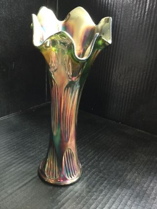 Carnival Glass Green Vase
