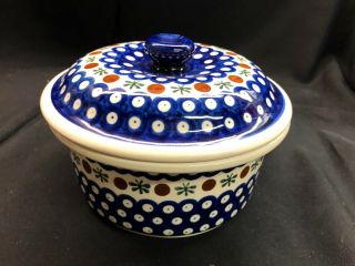 Boleslawiec Polish Pottery Covered Serving Bowl 8 " Mosquito Pattern