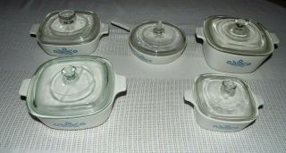 4 Blue Cornflower Corning Ware Casserole Dishes With Lids,  7in.  Skillet Look