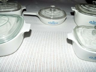 4 BLUE CORNFLOWER CORNING WARE CASSEROLE DISHES WITH LIDS,  7IN.  SKILLET LOOK 2