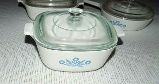 4 BLUE CORNFLOWER CORNING WARE CASSEROLE DISHES WITH LIDS,  7IN.  SKILLET LOOK 5