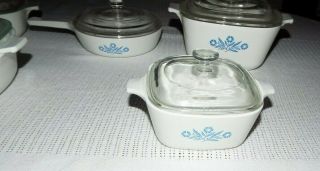 4 BLUE CORNFLOWER CORNING WARE CASSEROLE DISHES WITH LIDS,  7IN.  SKILLET LOOK 7